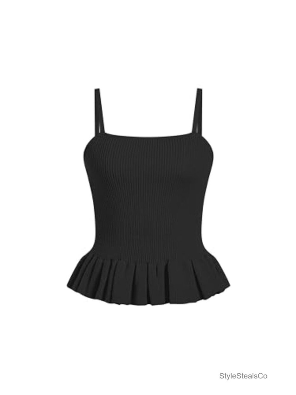 Women's Striped Knit Crop Peplum Tank Top Square Neck Ruffle Summer